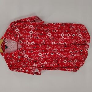 Torrid Button Up Blouse Red Black And White Print Collard Short Sleeve Size 1 1X
